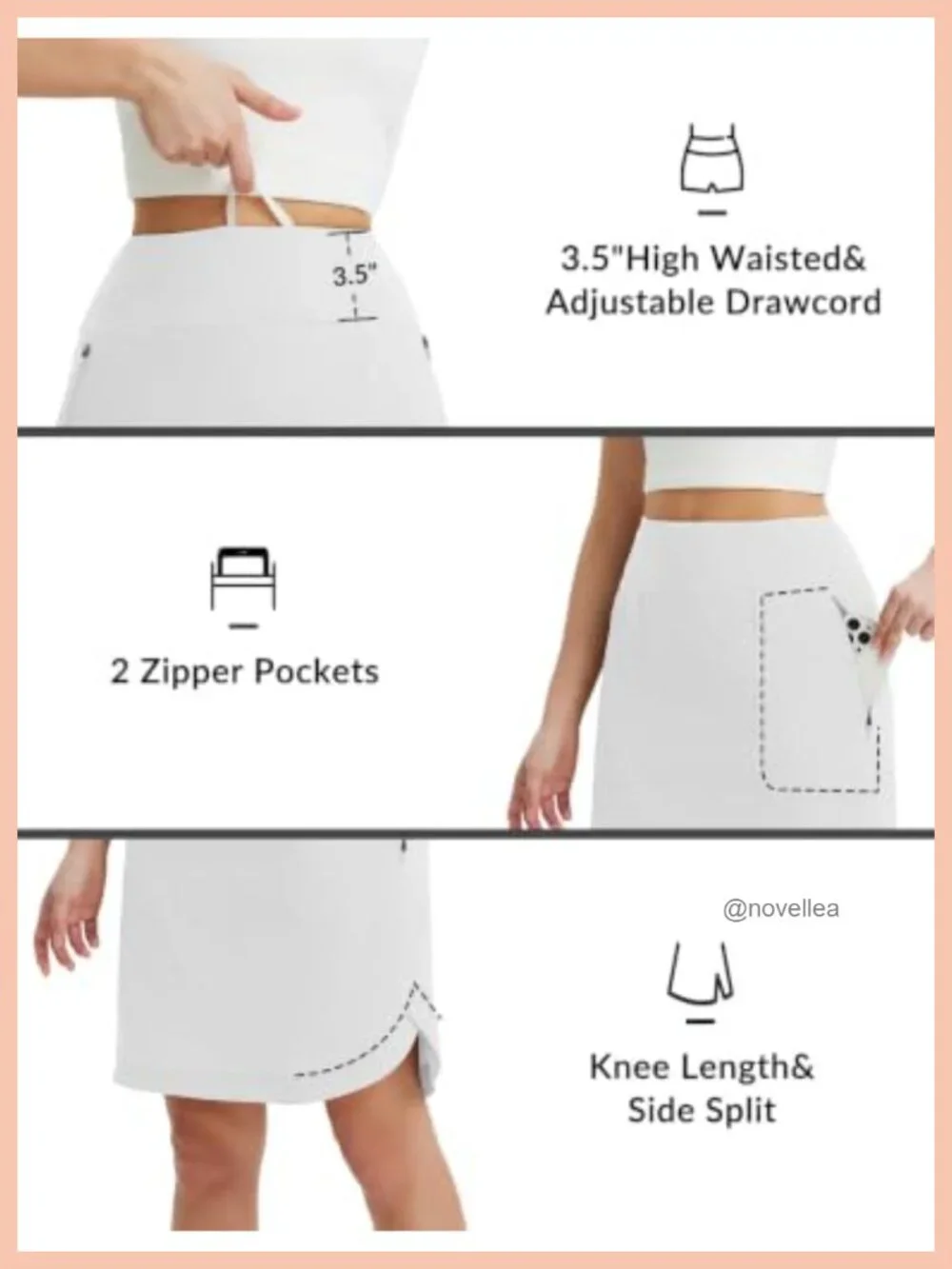 Women's Knee-Length Athletic Skort w/ UPF50+, Zippered Pockets, Built-in Shorts